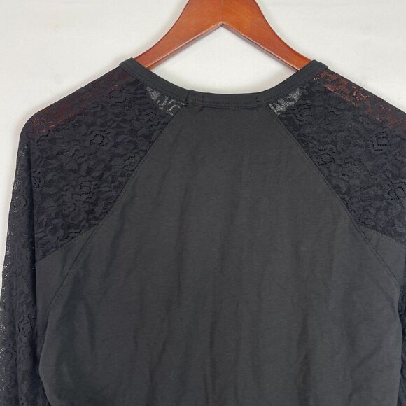 Jonathan Simkhai Long Sleeve Crew Neck Lace Side Cinched Cotton Top Black L - Picture 4 of 8